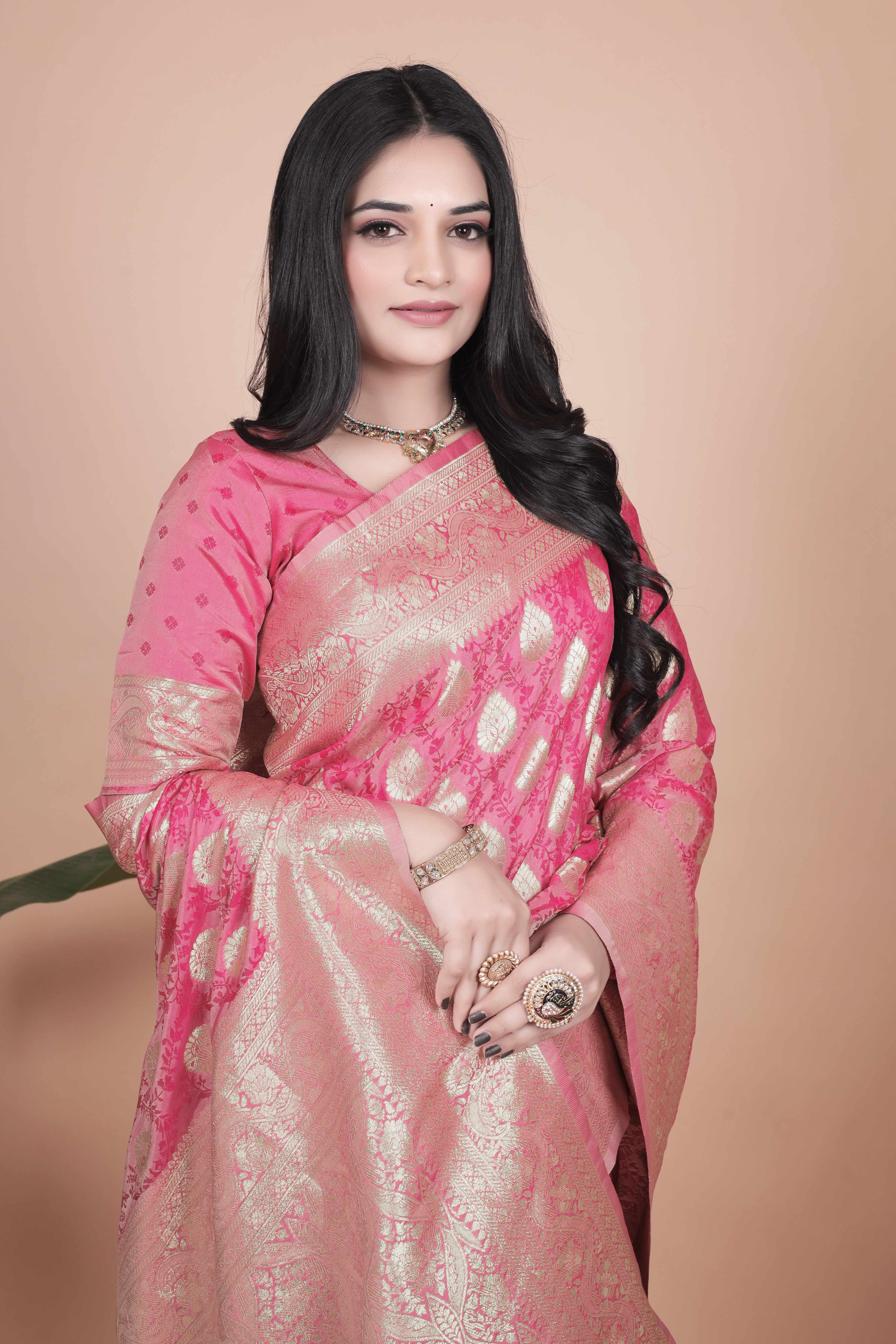 Banarasi Silk Saree with Golden Zari Weaving with 4 color option